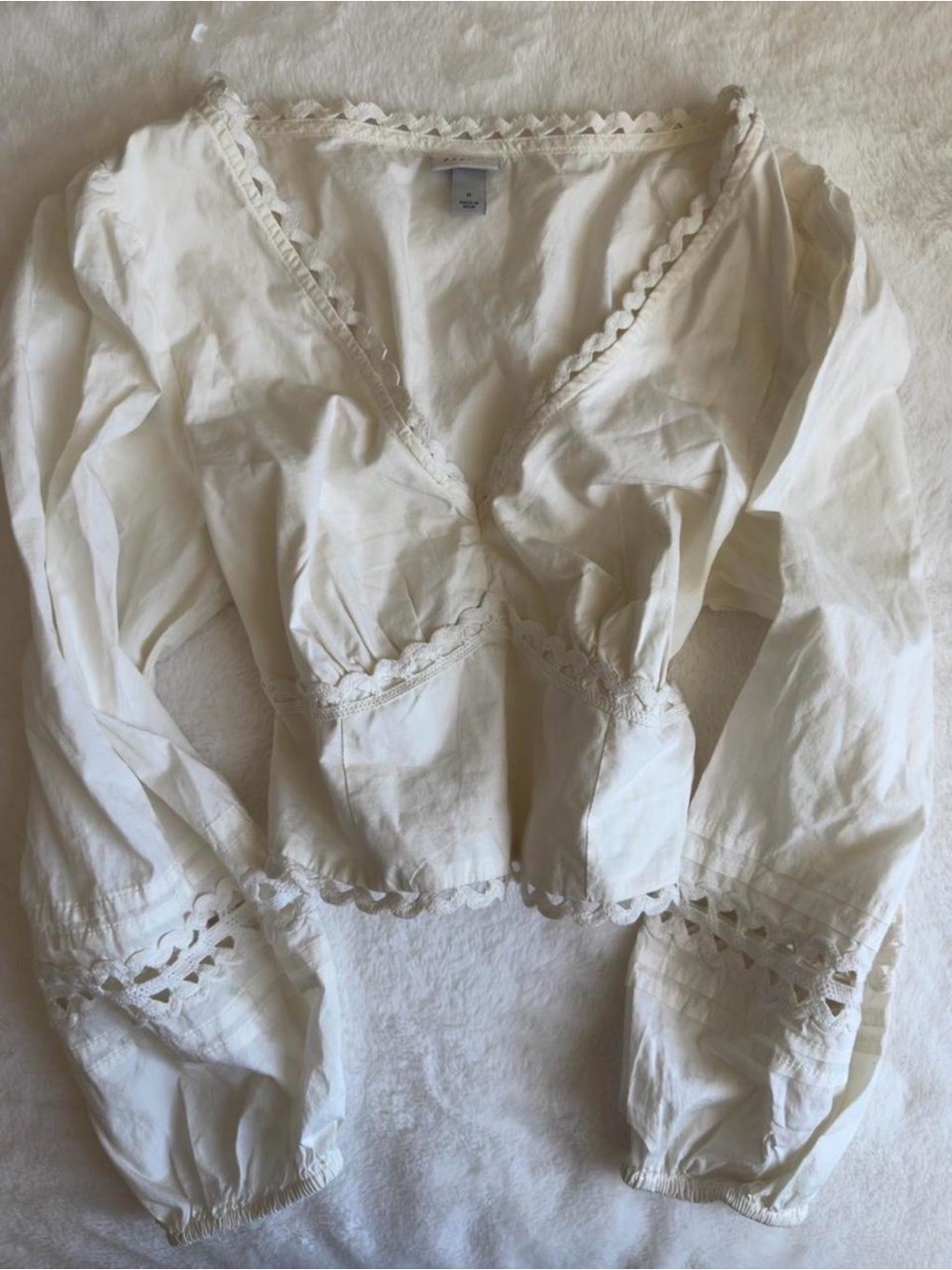 a new day Cream Lace-Trim V-Neck Blouse